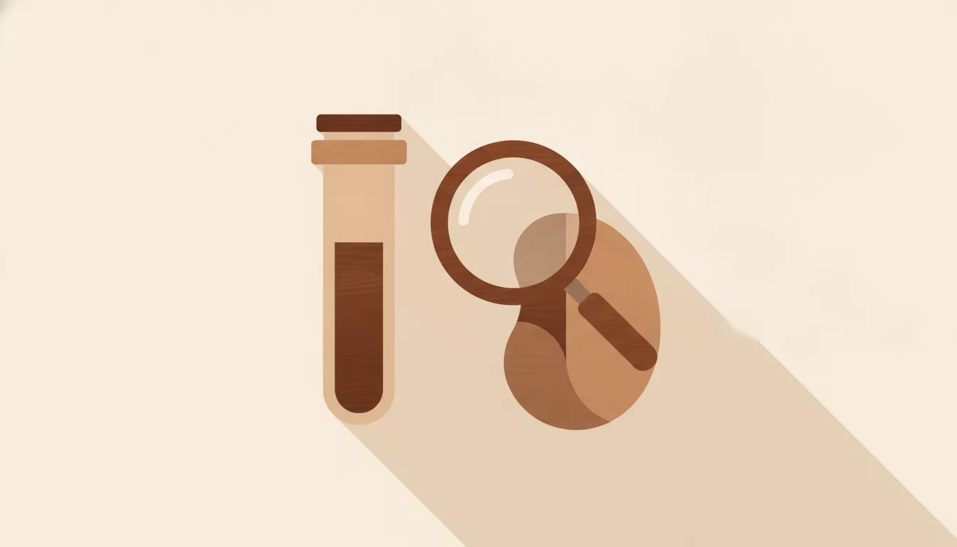 Illustration abstraite d'un point d'interrogation médical et d'un tube de prélèvement